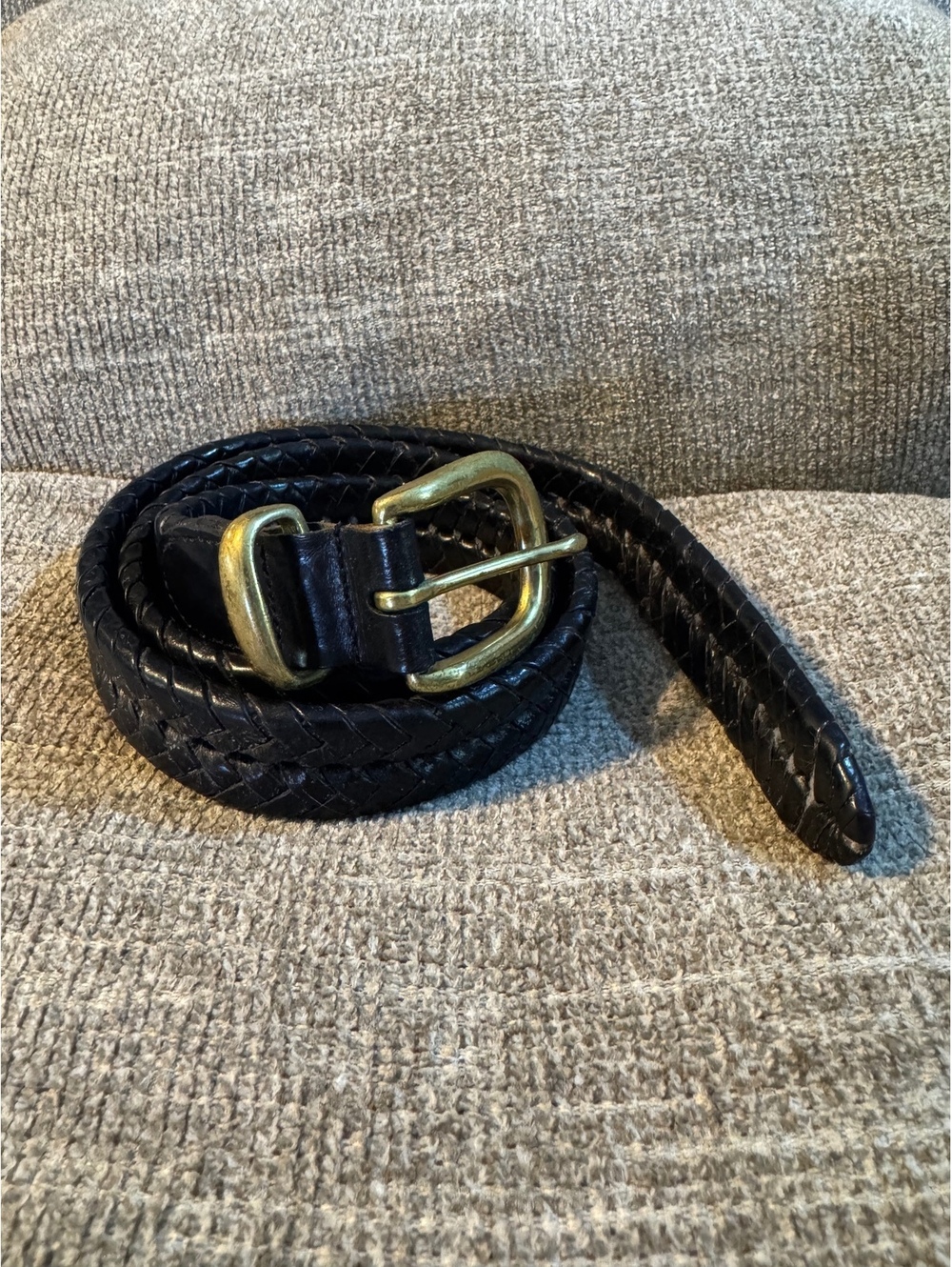 Vintage Coach 5922 Black Braided Leather Belt with Solid Brass Buckle - Size 36
